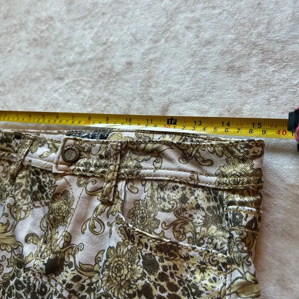 Vintage Y2K Hot Kiss Gold Metallic Print Denim Skirt